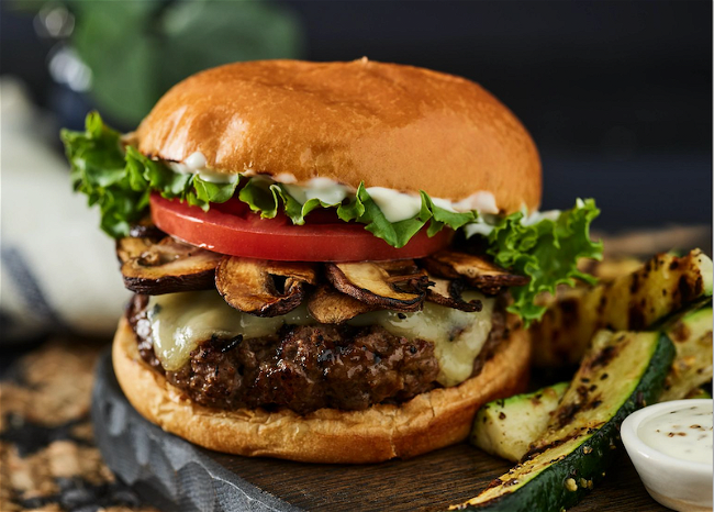 Image of Mushroom Swiss Burger with Jalapeno Aioli