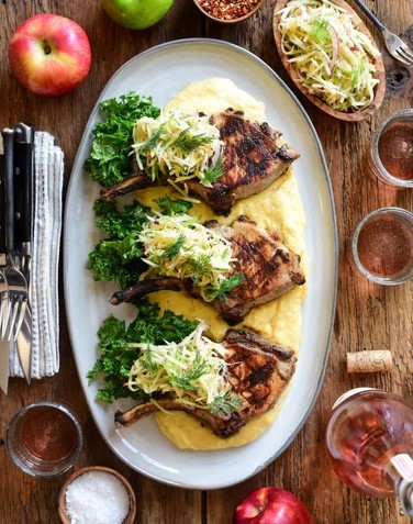 Image of Pork Chops & Apple Slaw with Creamy Polenta