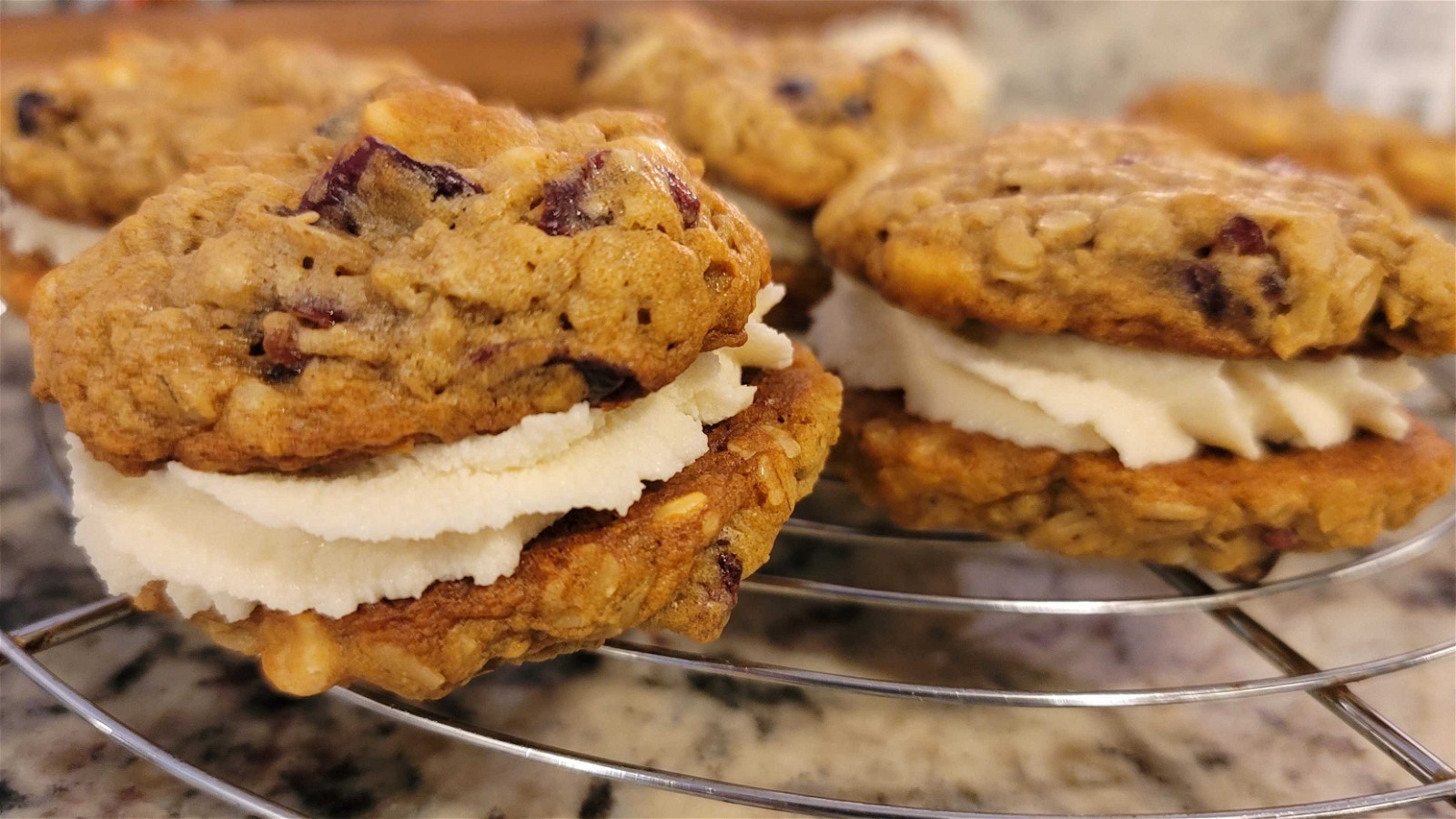 Image of Cranberry White Chocolate Oatmeal Cookies with Sour Cream Frosting