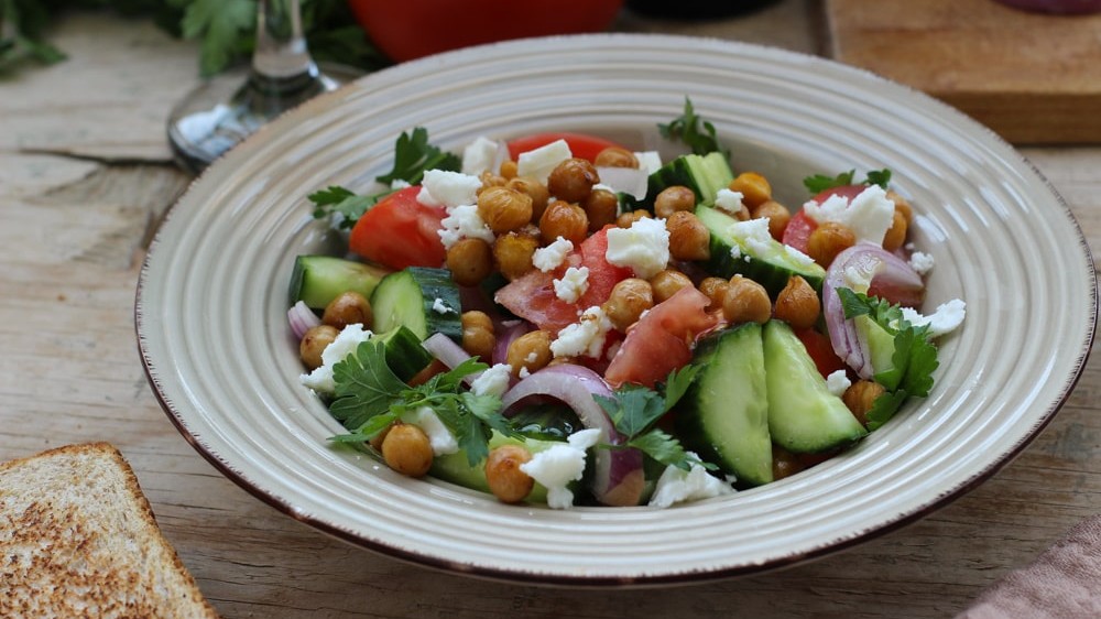 Image of Greek Salad (Choriatiki) with Roasted Chickpeas