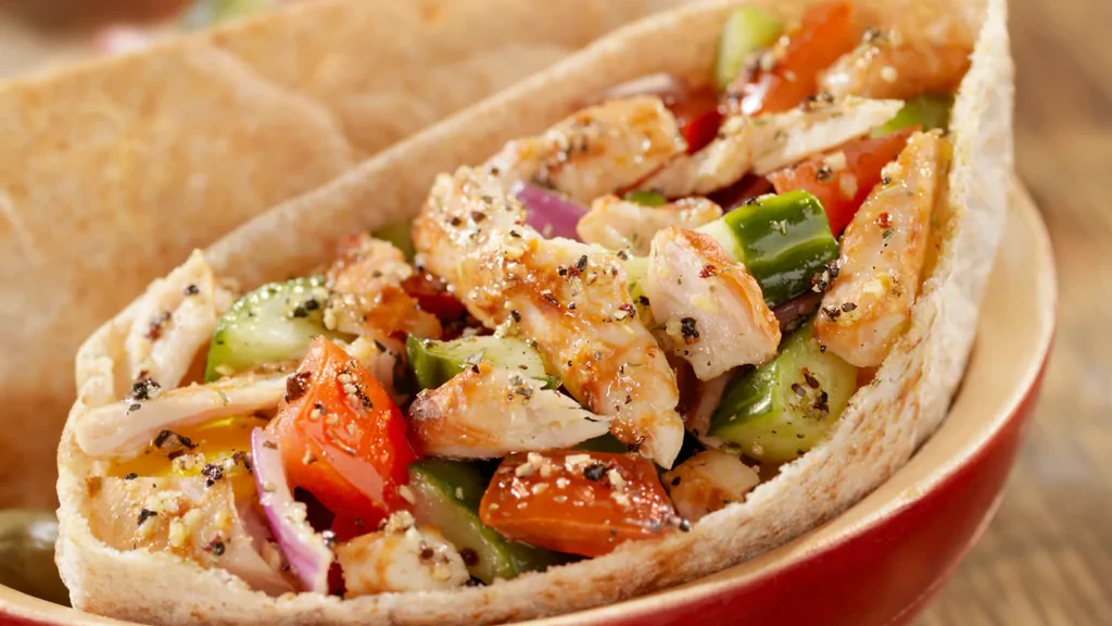 Image of Roasted Mediterranean Chicken and Vegetable Pitas