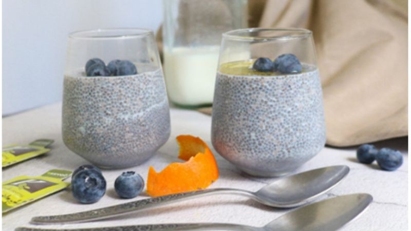 Coconut & Blueberry Chia Seed Pudding in a Mason Jar