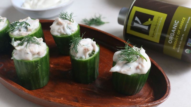Image of Tuna With Olive Oil Mayo In Cucumber Cups