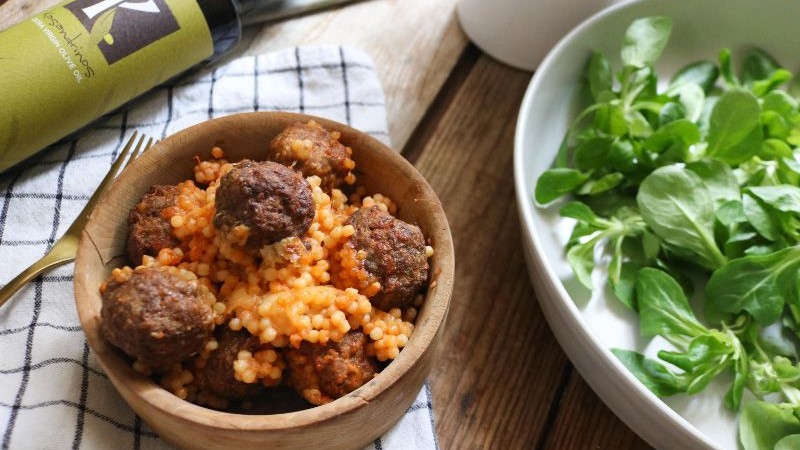 Image of Couscous Casserole With Meatballs And Mozzarella