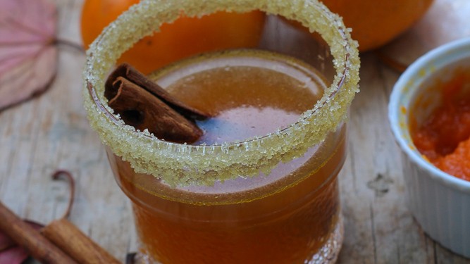 Image of Persimmon Bourbon Old Fashioned with Olive Oil Sugar Rim