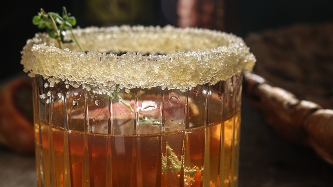 Image of Prickly Pear Dark and Stormy With Olive Oil Sugar Rim