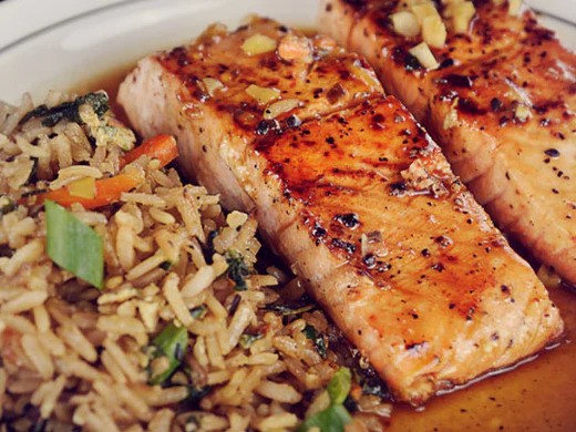 Image of Crispy Teriyaki Salmon with Rice & Vegetable