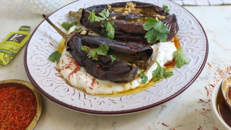 Image of Spiced Eggplants With Saffron Olive Oil