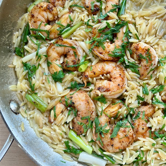 Image of Shrimp and Orzo with Spring Onions