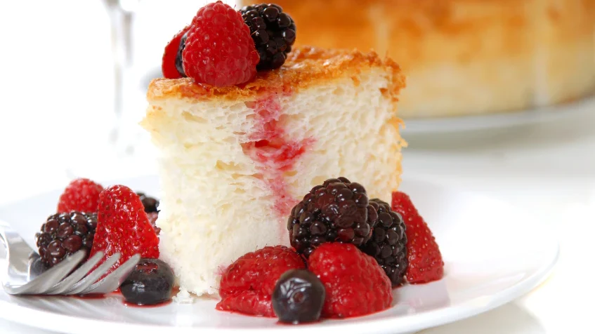 Image of Almond Angel Food Cake with Summer Berry Compote