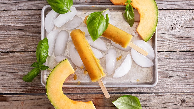 Image of Cantaloupe Basil Ice Pops Recipe