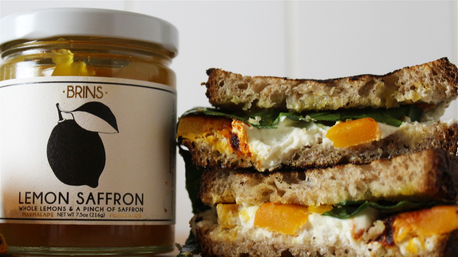 Image of Grilled Cheese with Goat Cheese, Butternut Squash, and Brin's Lemon Saffron Jam