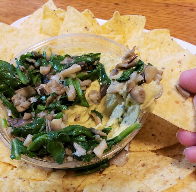 Image of Quick and Easy Oyster Mushroom, Spinach and Hummus Dip (Vegan, Vegetarian, Gluten Free, Appetizer)