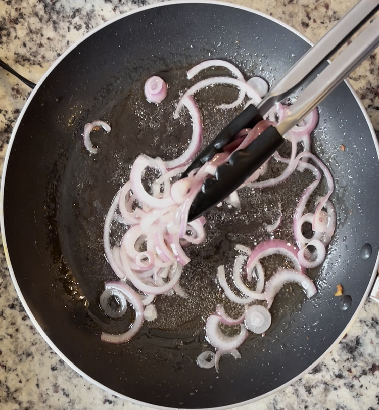 Image of Remove the pancetta and add onions to the rendered fat. Sautee for approximately 1 to 2 minutes or until translucent. Set aside to cool