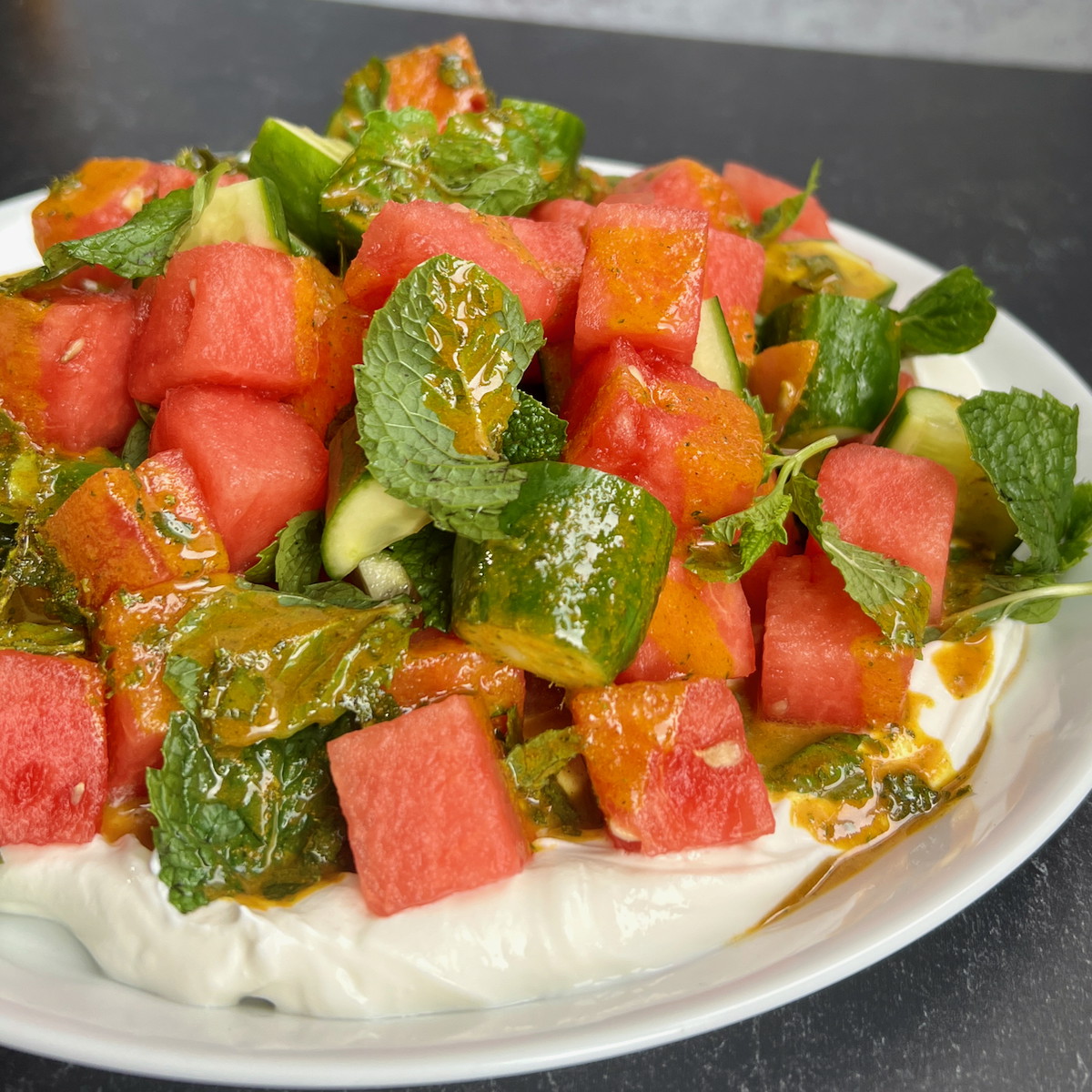 Watermelon, Cucumber and Mint Salad with Lime Leaf Vinaigrette