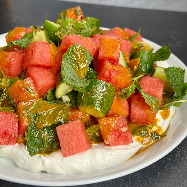 Image of Watermelon, Cucumber and Mint Salad with Lime Leaf Vinaigrette