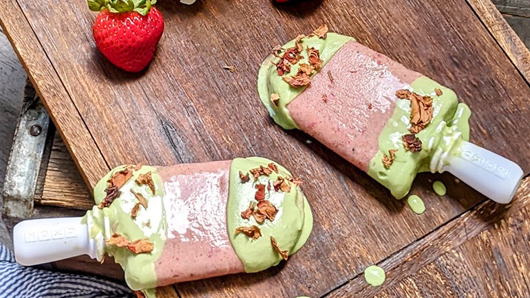 Image of Strawberry Matcha Popsicles Recipe