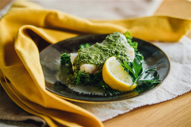 Image of Cod with Salsa Verde and Kale