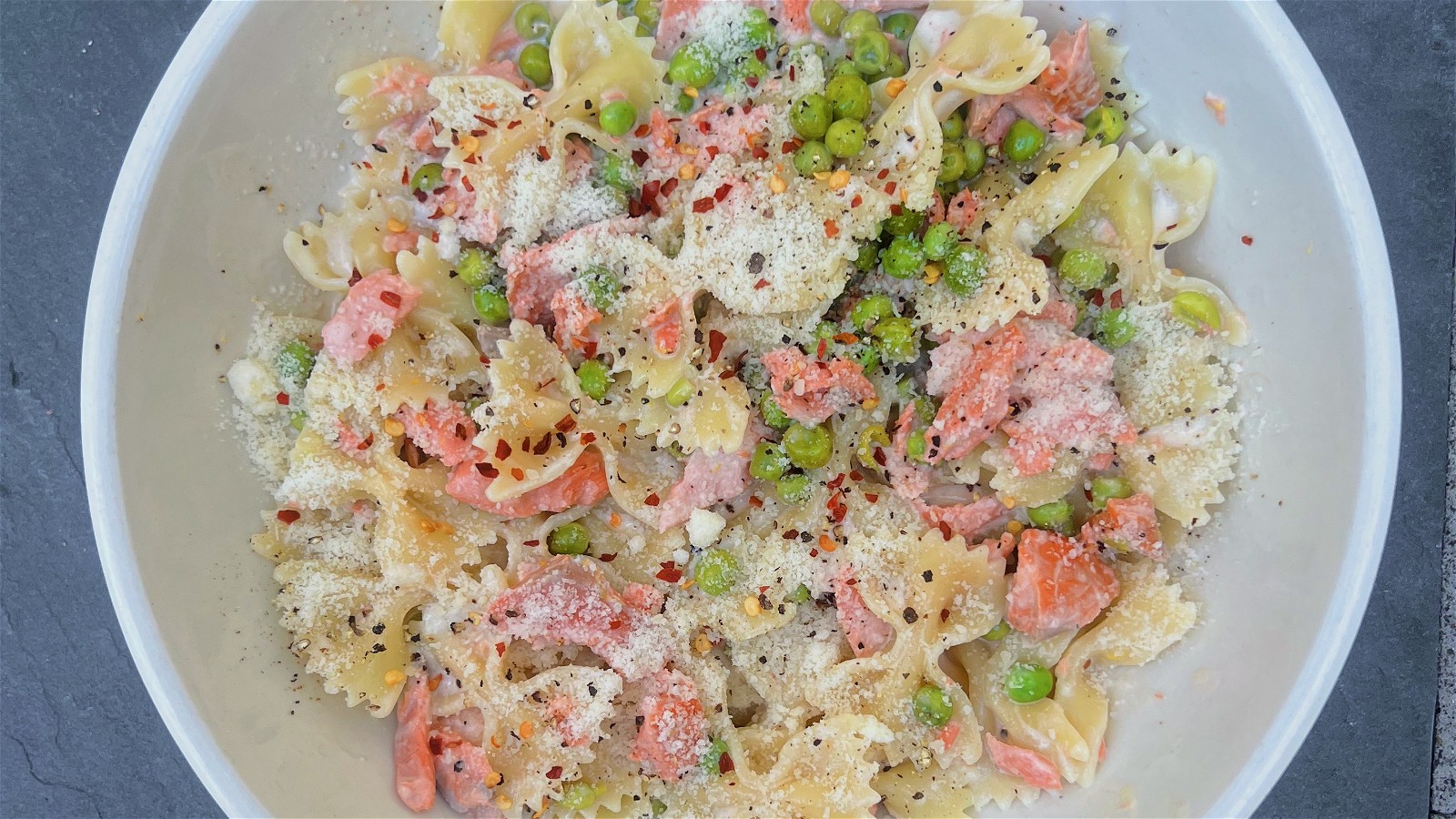 Image of Creamy Farfalle Pasta with Salmon, Lemon, and Peas