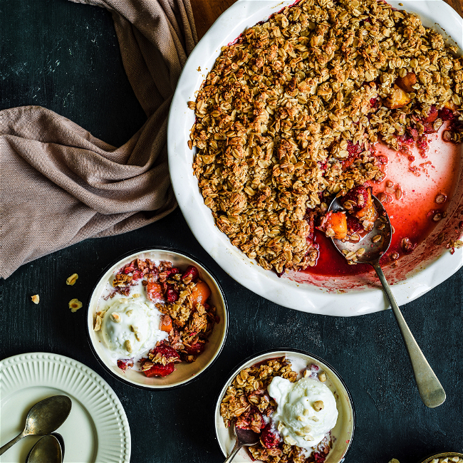 Image of Peach Strawberry Hazelnut Crumble