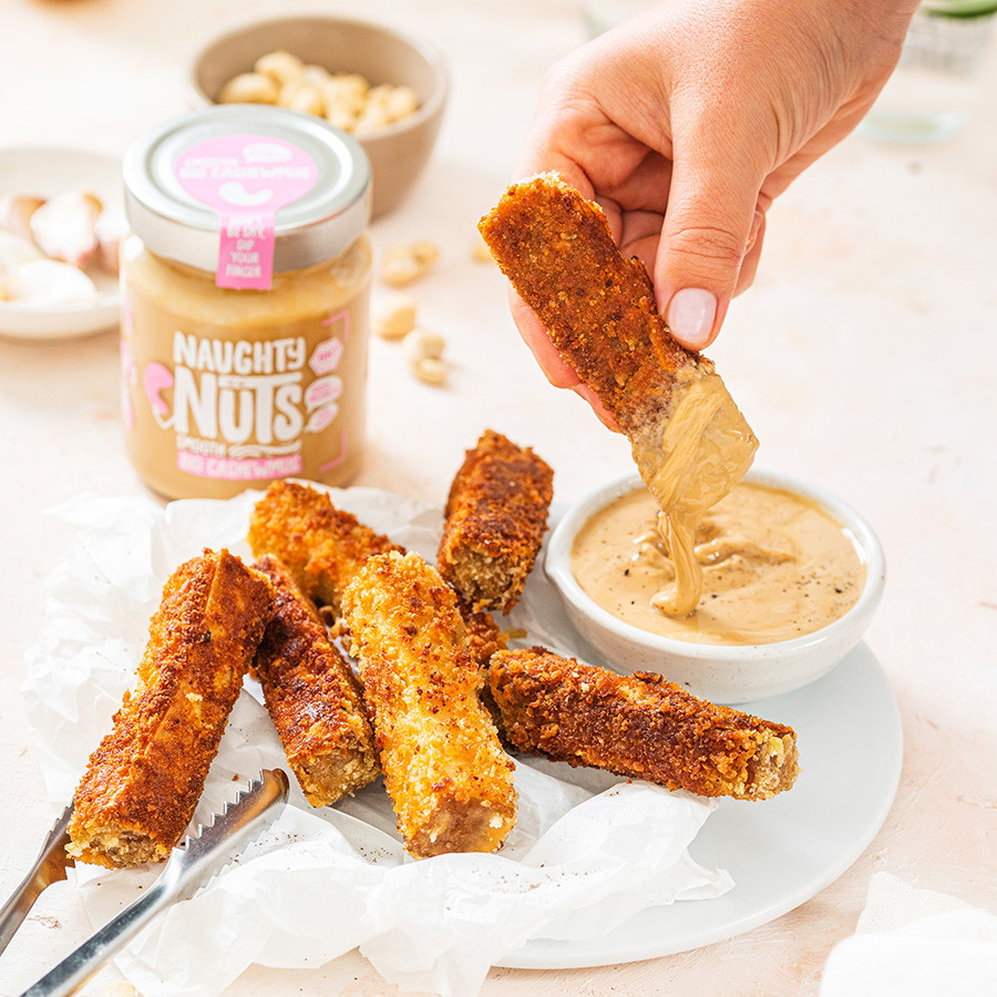 Tofu Sticks mit Cashewmus Smooth Dip