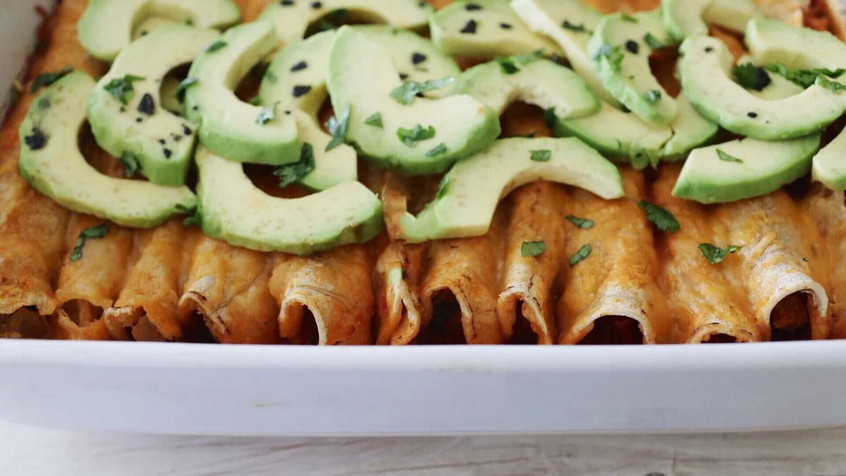 Image of Chicken & Cheese Enchiladas with Avocado and Black Diamond Flake Salt