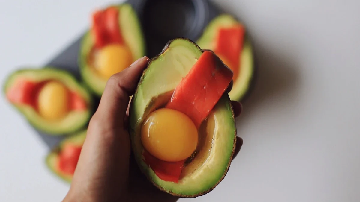 Image of Baked Avocado with Eggs, Salmon and Black Diamond Flake Salt