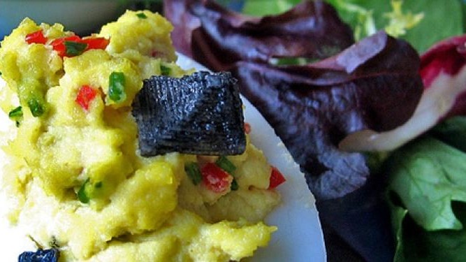 Image of Deviled Eggs with Red Pepper and Black Diamond Sea Salt