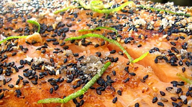 Image of Pan-Fried Sesame Salmon with Iburi-Jio Cherry Smoked Salt