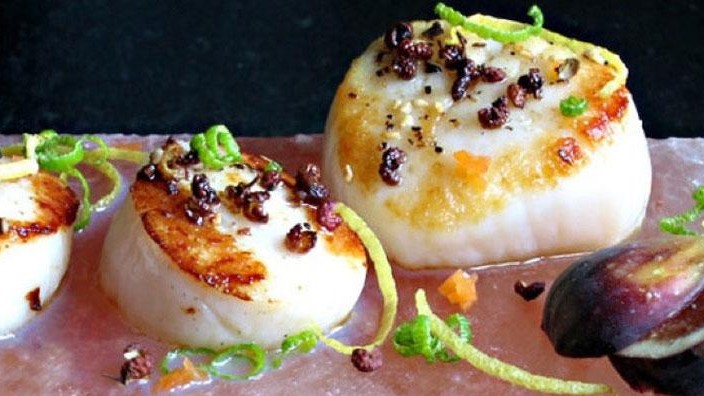 Image of Salt Block Scallops with Szechuan Peppercorns and Citrus