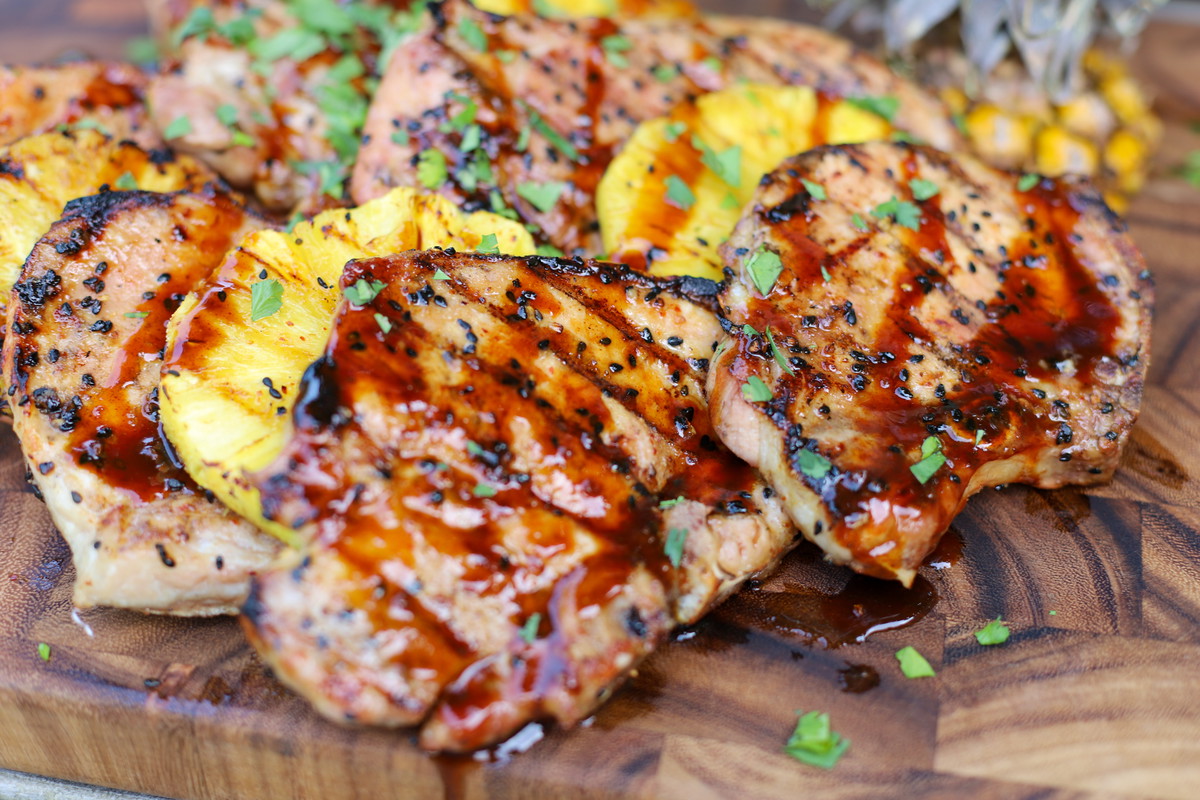 Pineapple Teriyaki Pork Chops with Grilled Pineapple