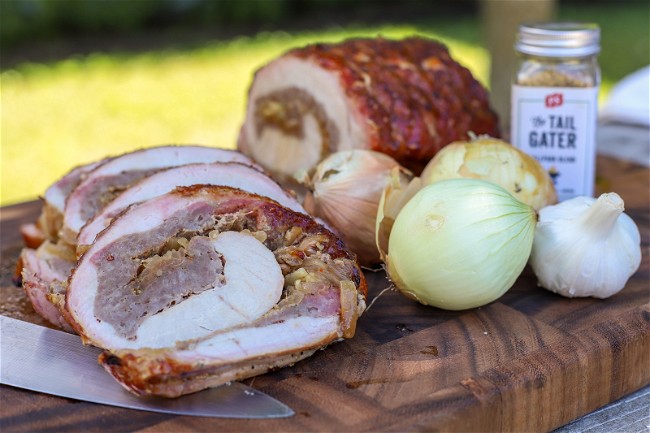 Image of Bratwurst Stuffed Pork Loin