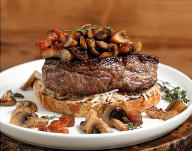 Image of Filet Mignon with Pork Belly Mushroom Topping