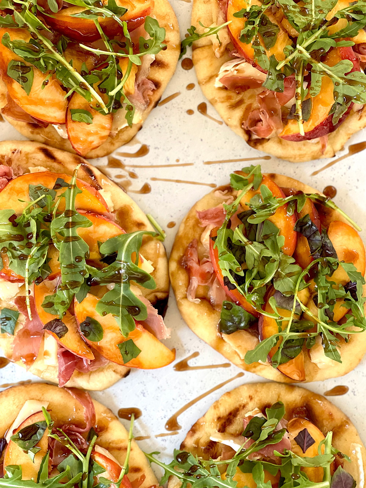 Peach, Proscuitto, and Ricotta Flatbread Pizzas
