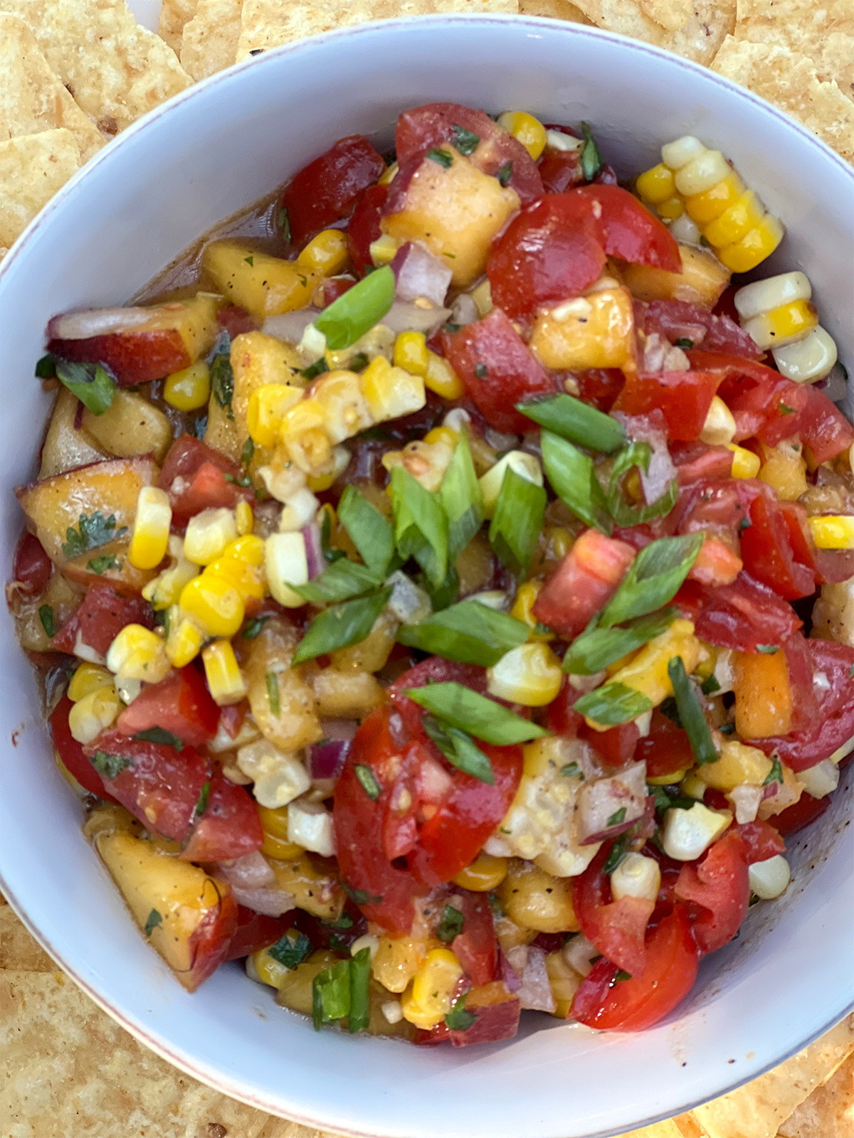 Roasted Corn, Peach and Tomato Salsa
