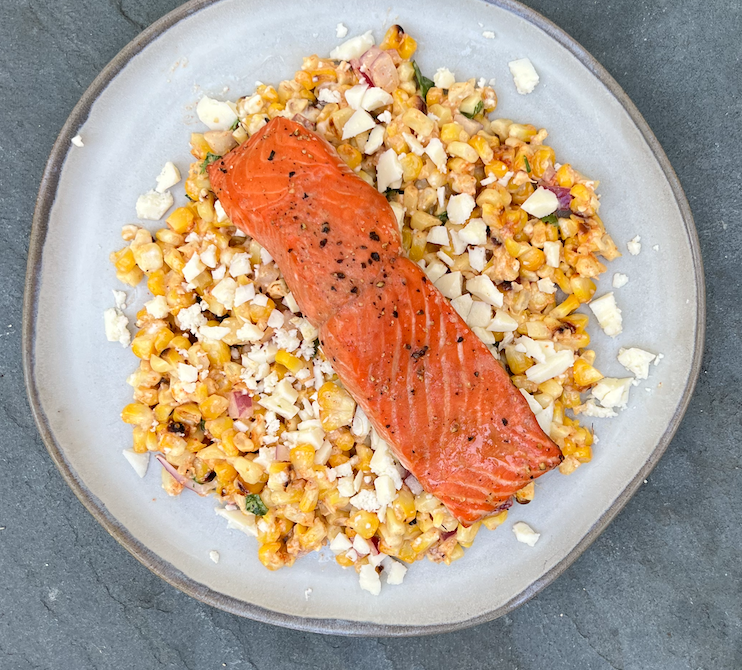 Image of Mexican Street Corn Salad with Grilled Salmon