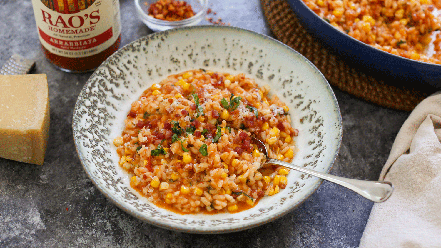 Image of Serena Wolf’s Risotto Arrabbiata with Sweet Corn and Pancetta