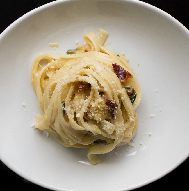 Image of Pasta con Pancetta e Zucchine Recipe (Pasta with Pancetta and Zucchini)