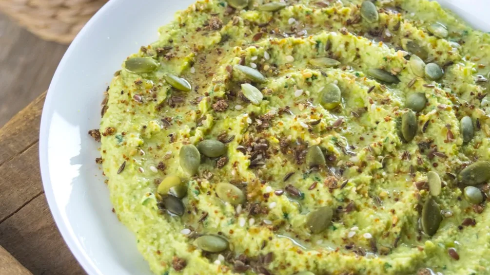 Image of Tandoori Edamame Hummus with Seeds and Grains