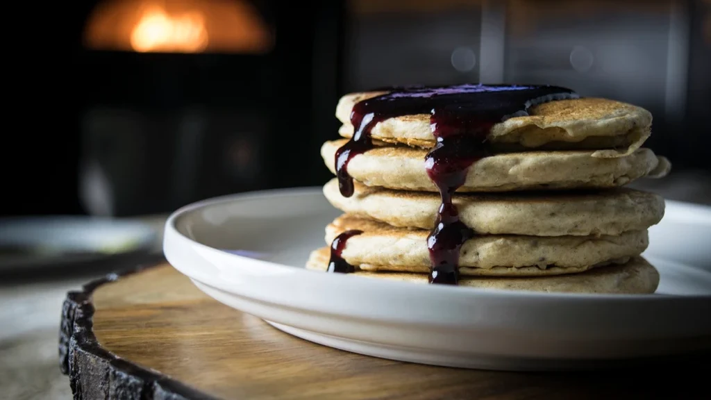 Image of Quinoa Pancakes with Lemon Yogurt and Blueberry-Cinnamon Syrup