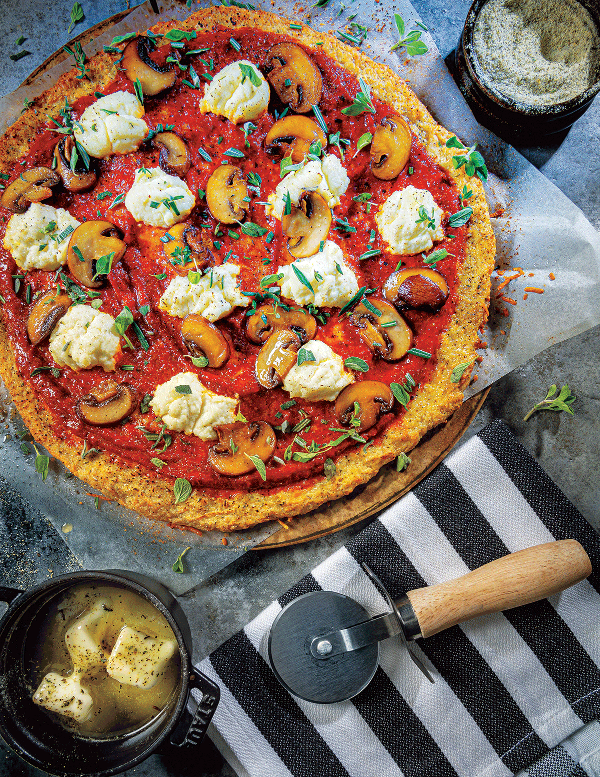 Double Garlic Butter Cauliflower Crust Pizza