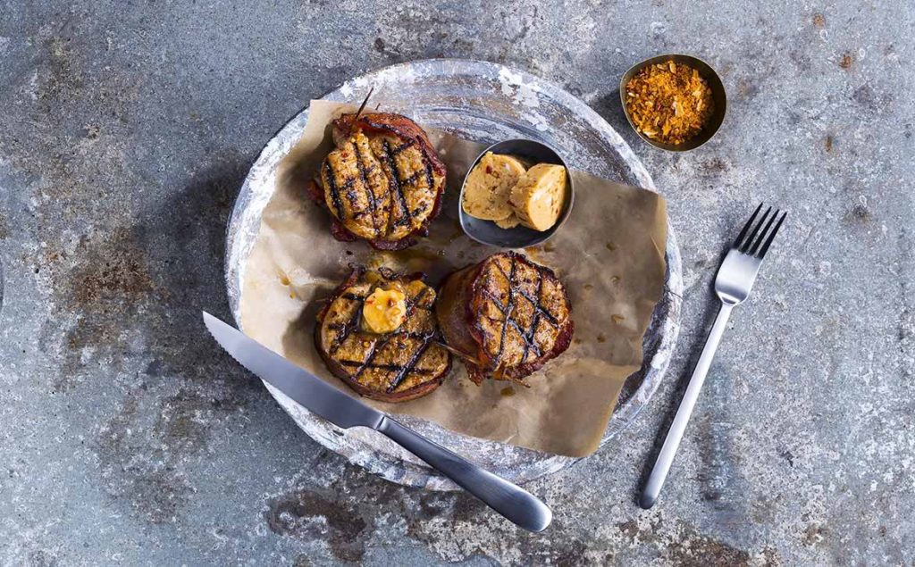 Bacon Wrapped Pork Medallions with Apple Hickory Butter