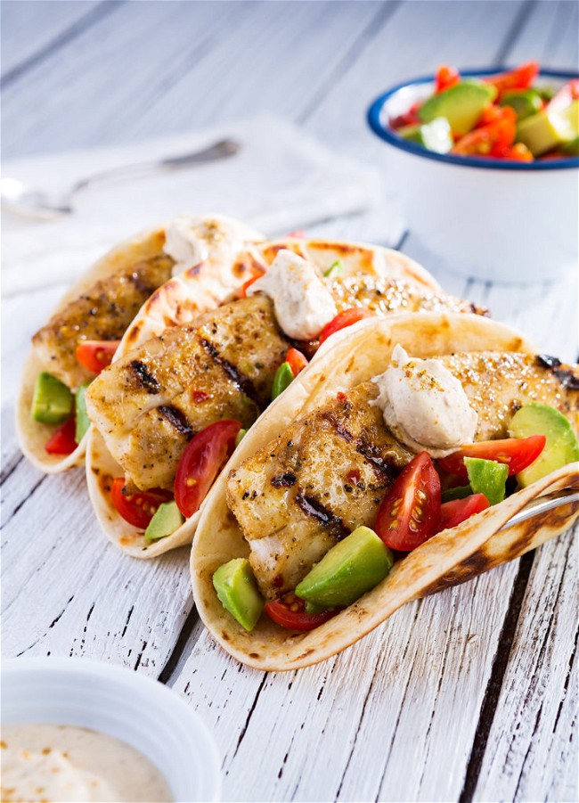Image of Grilled Fish Tacos with Magic Mojo Sauce