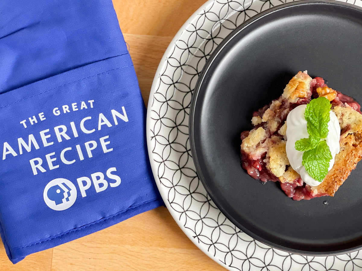 Balsamic Berry Walnut Cobbler with Bourbon Cream