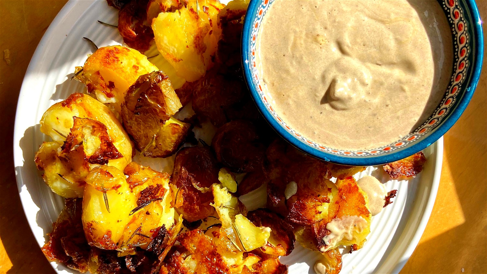 Black Garlic Aioli with Smashed Potatoes Neudorf Black