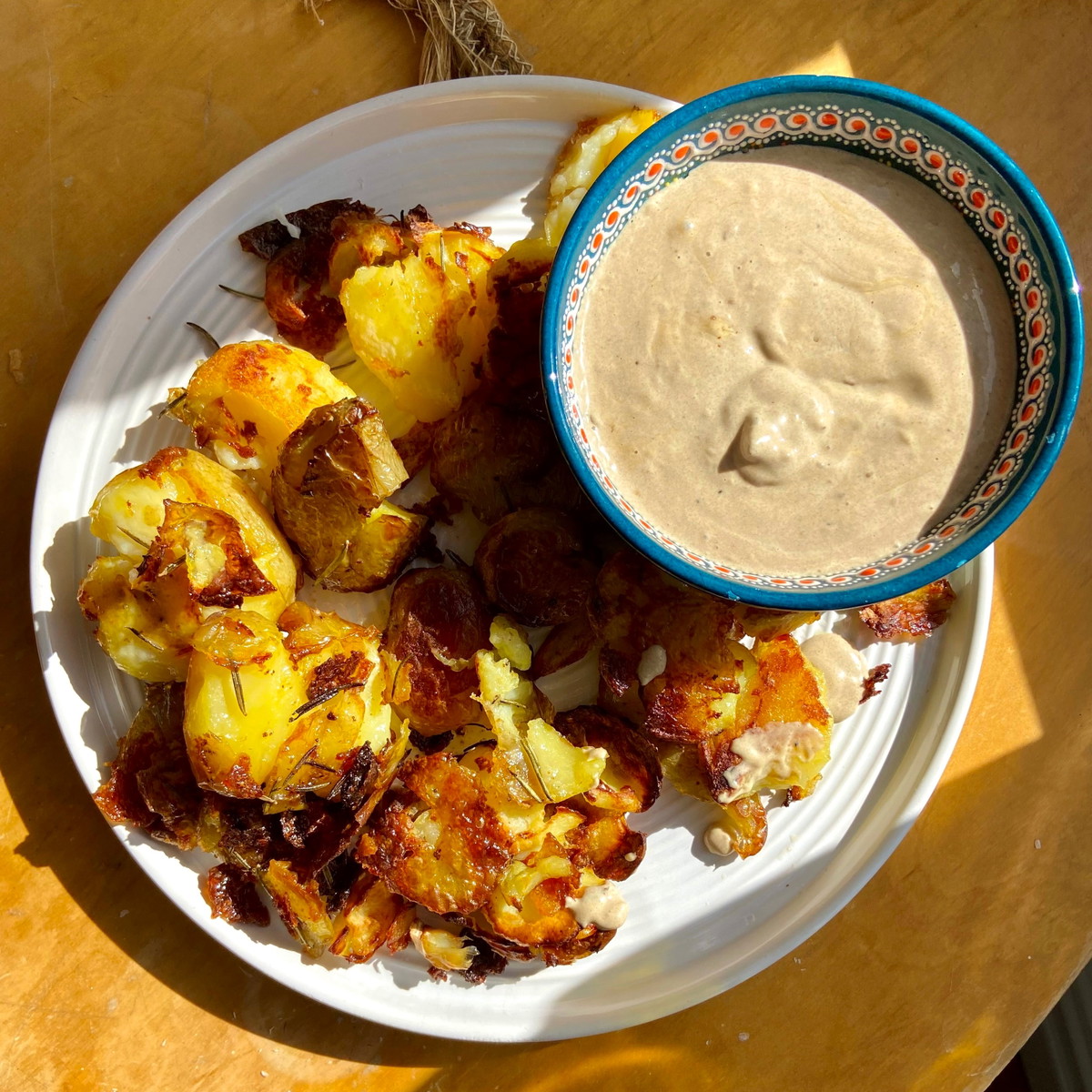 Black Garlic Aioli and Smashed Potatoes