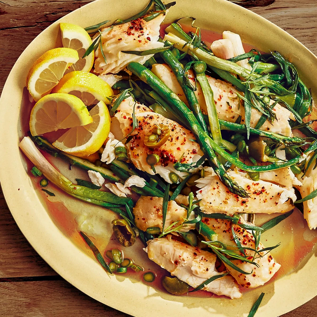 Butter-Roasted Halibut with Asparagus and Olives