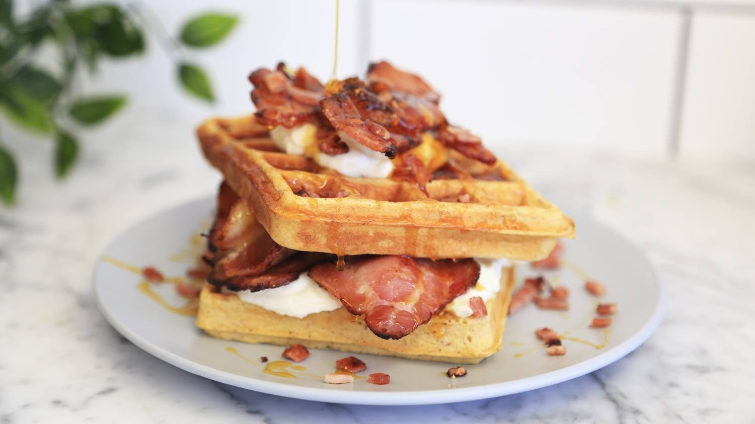 Image of Low Carb Waffles with Bacon, Ricotta & Maple
