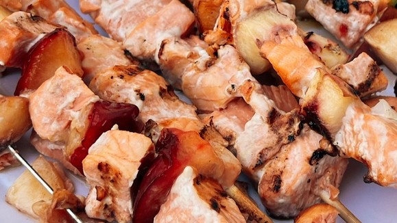 Image of King Salmon Peach Skewers