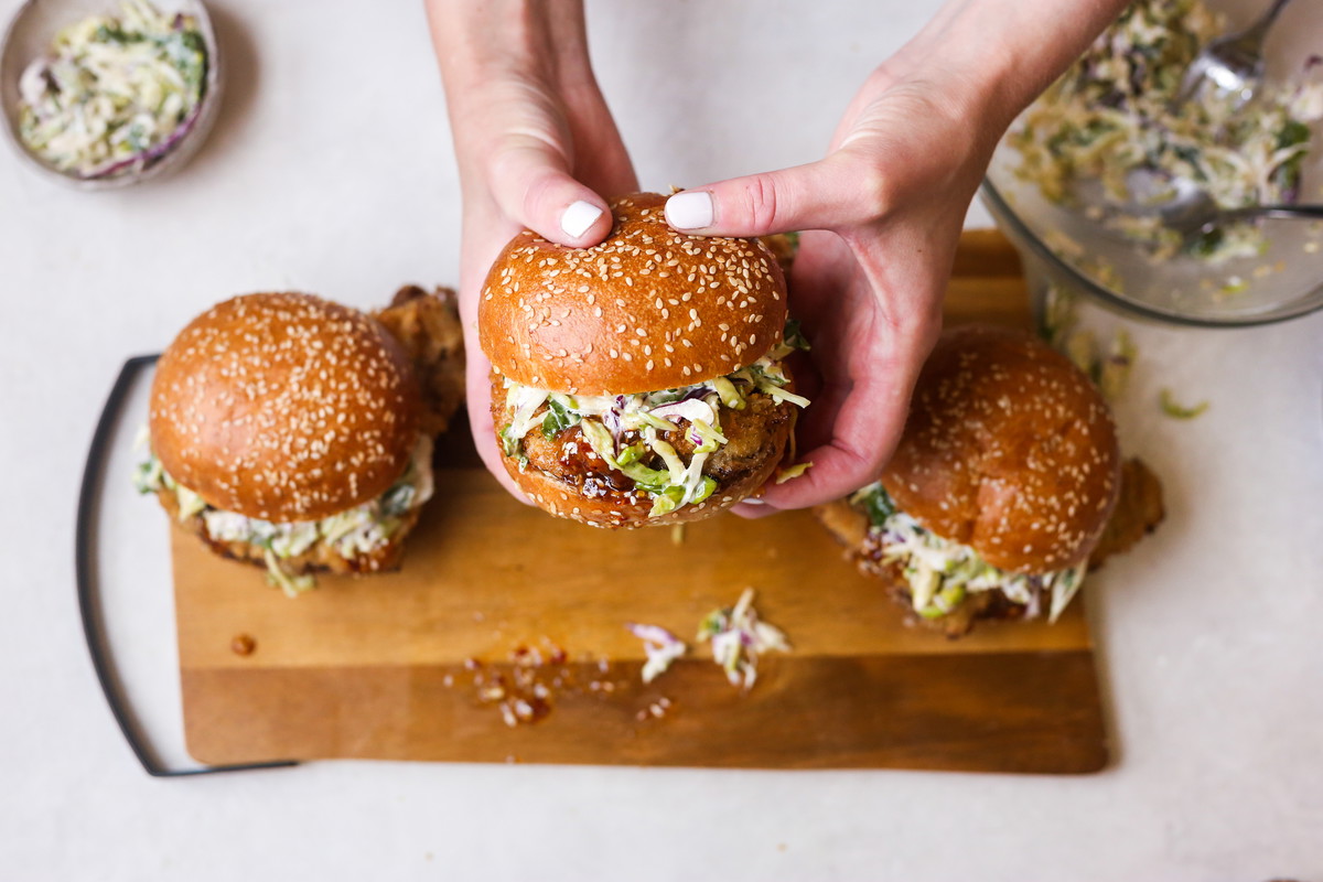 Hot Honey Sesame Schnitzel Sandwich: Pork, Chicken, or Veal